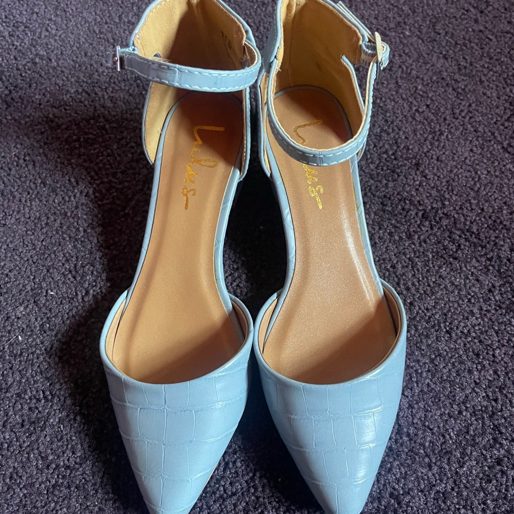 Lulu's Sky Blue Croc-Embossed Heels